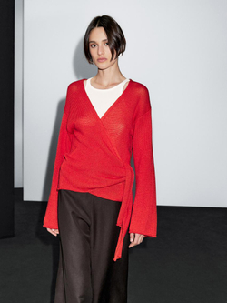 Massimo Dutti Кардиган с поясом, красный