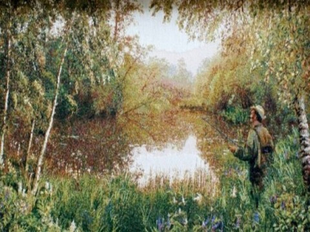 Гобеленовая картина "D. РЫБАЛКА" в багетной раме, Россия.