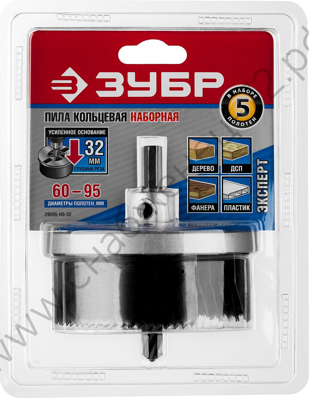 ЗУБР 5шт(60-95/32мм), кольцевая пила по дереву, сегментная, наборная, 5 полотен: 60-67-74-83-95x32 мм, 29595-H5-32