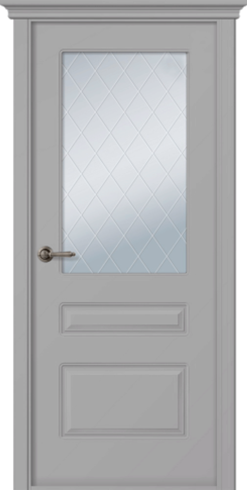 Дверь Роялти / Цвет Эмаль светло - серый / Мателюкс белый витраж / Двери Belwooddoors