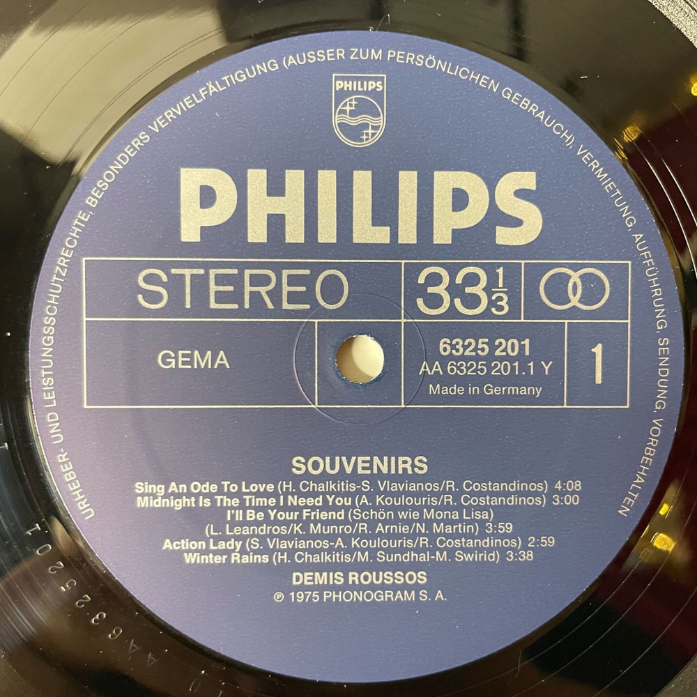 Винтажная виниловая пластинка LP Demis Roussos Souvenirs (Germany 1975)