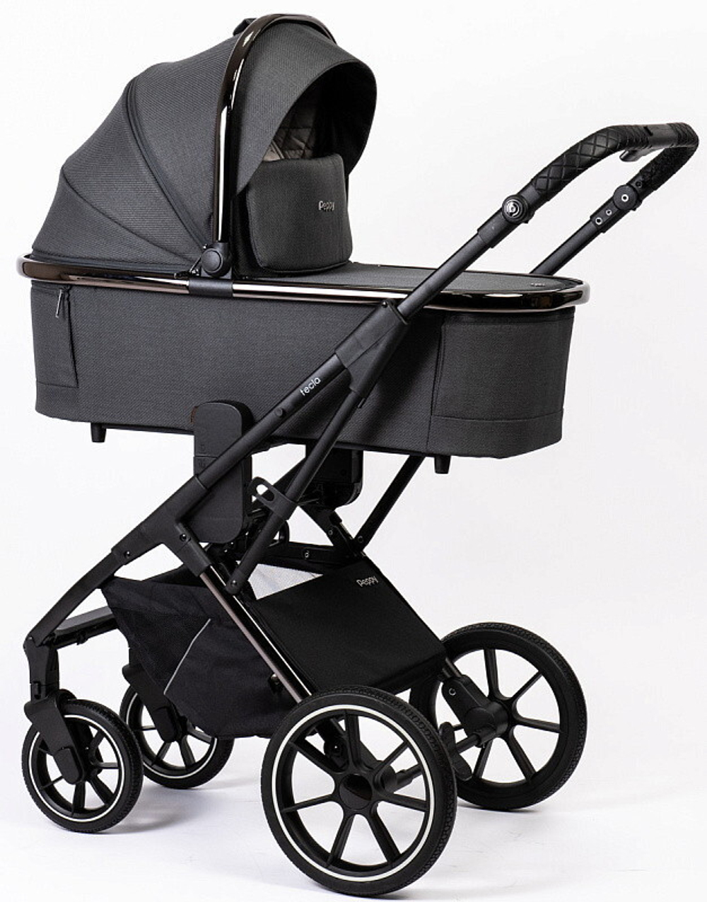Детская коляска Peppy Tecla 3 в 1 с автокреслом Verona Black Shadow Antrazit Chrome Edition Графитовый
