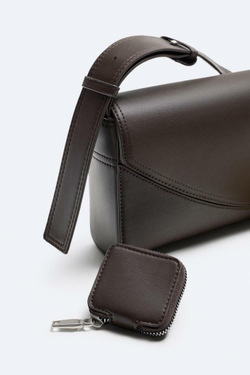 ZARA СУМКА С АСИММЕТРИЧНЫМ КЛАПАНОМ, КОРИЧНЕВЫЙ