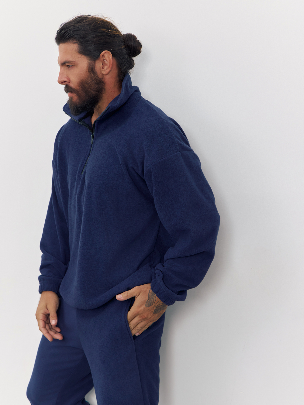 Свитшот "half zip" флисовый (темно-синий)