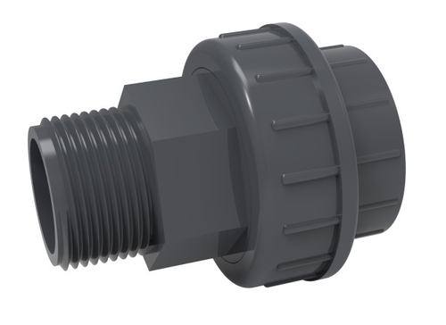 Муфта переходная ПВХ (НПВХ) разборная с наружной резьбой под клей (Ру16), Китай