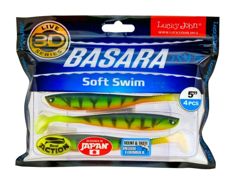 Виброхвост LUCKY JOHN Basara Soft Swim 3D, 5.0in (127 мм), цвет PG13, 4 шт.