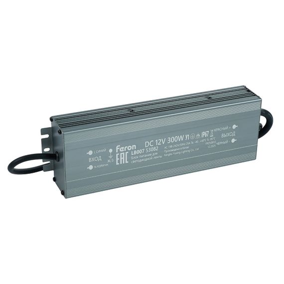 Трансформатор электронный для светодиодной ленты 300W 12V IP67 (драйвер), LB007 Feron 53082