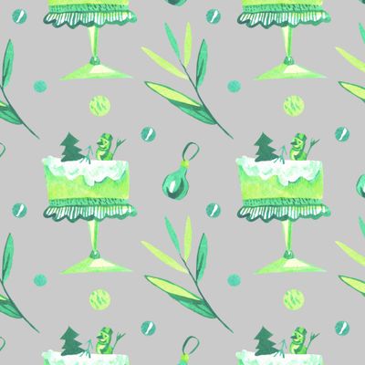 Бесшовный акварельный принт зелёным рождеством