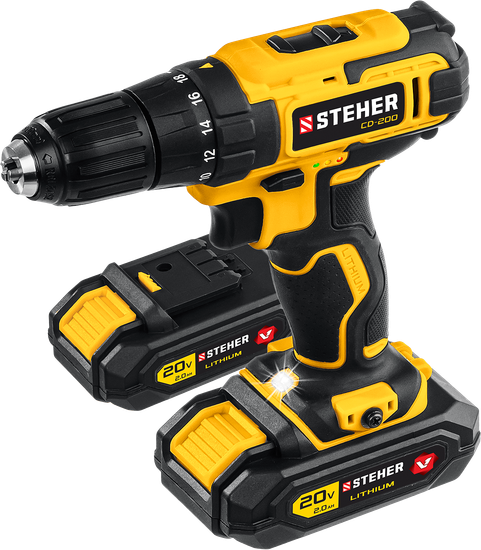 Дрель-шуруповерт  STEHER CD-200-2, 2 АКБ, 20 В, кейс