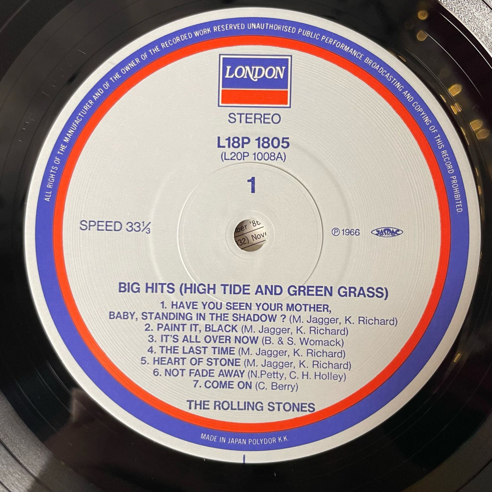 Винтажная виниловая пластинка LP The Rolling Stones Big Hits (High Tide And Green Grass) (Japan 1988) (I Can't Get No) Satisfaction