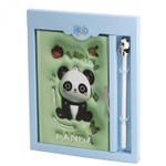 Записная книжка в футляре, 20,0 см * 22,5 см, 7БЦ, Alingar, мат.ламин, эффект 3D, ручка, замочек, клетка, 50 л., "Малыш панда", зеленый