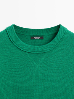 Massimo Dutti Хлопковый вязаный свитер, зеленый