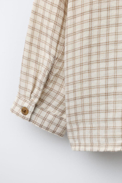 ZARA РУБАШКА В КЛЕТКУ С КАРМАНОМ, ЭКРЮ