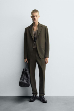 ZARA КОСТЮМНЫЕ БРЮКИ SLIM FIT, ХАКИ