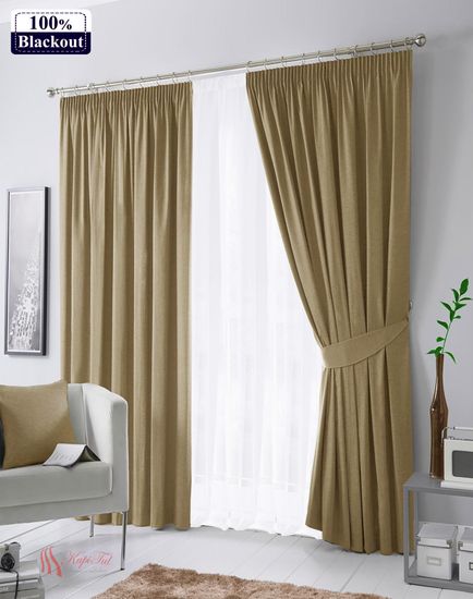 XL-Комплект штор Палермо Blackout 100% (тёмно-бежевый) Канвас Блэкаут