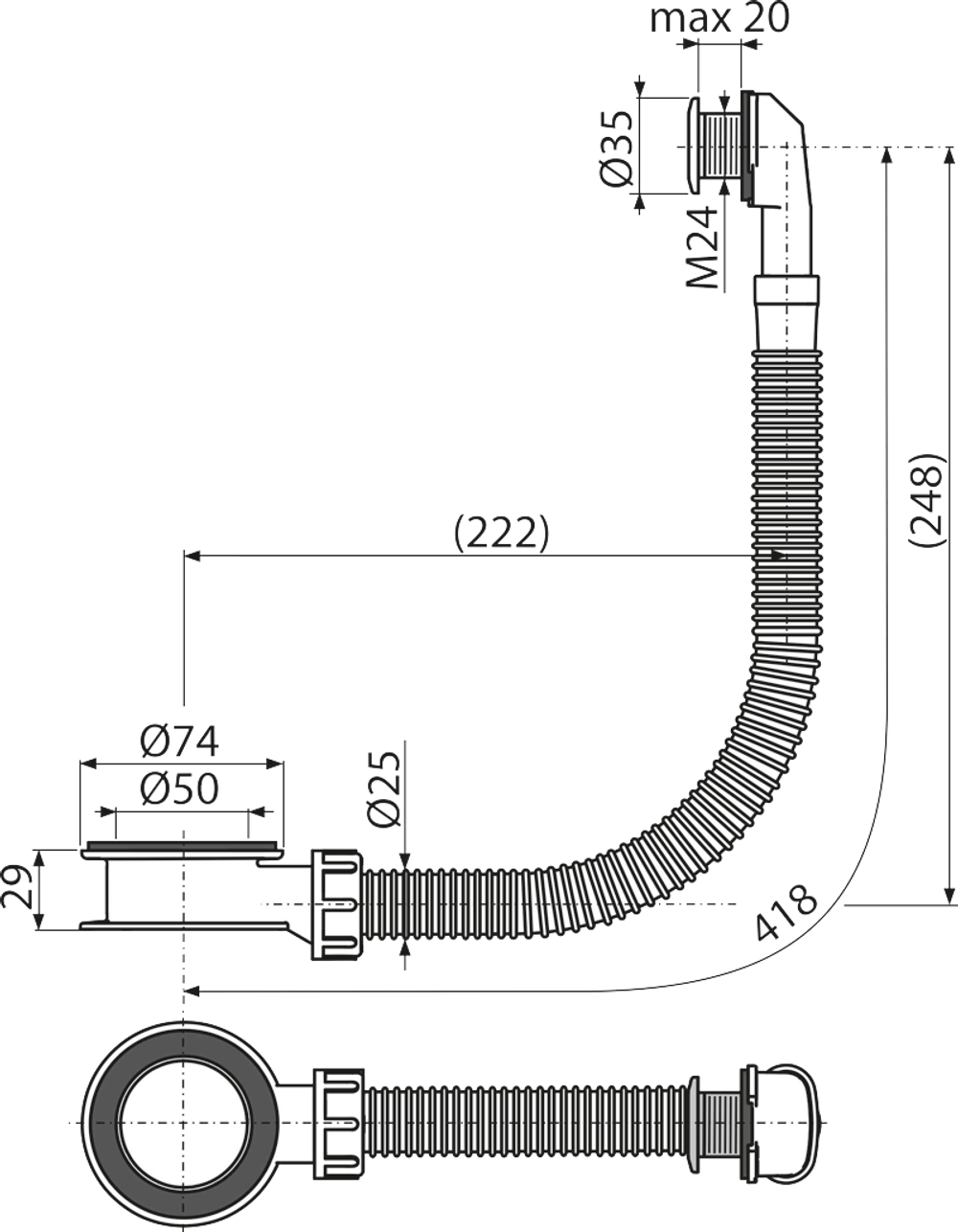 Слив-перелив A328B для умывальника пластик
