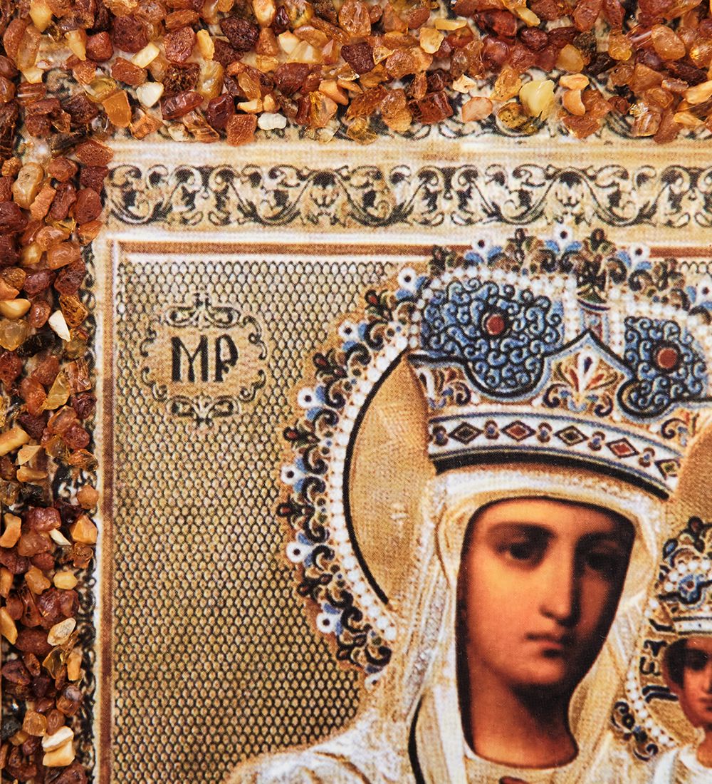 AMB-01/14 Икона Божией Матери «Тамбовская» (с янтарной крошкой) пласт.рамка H-37см