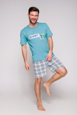 Мужская пижама Szymon с клетчатыми шортами (Размер: L) (Цвет: голубой)