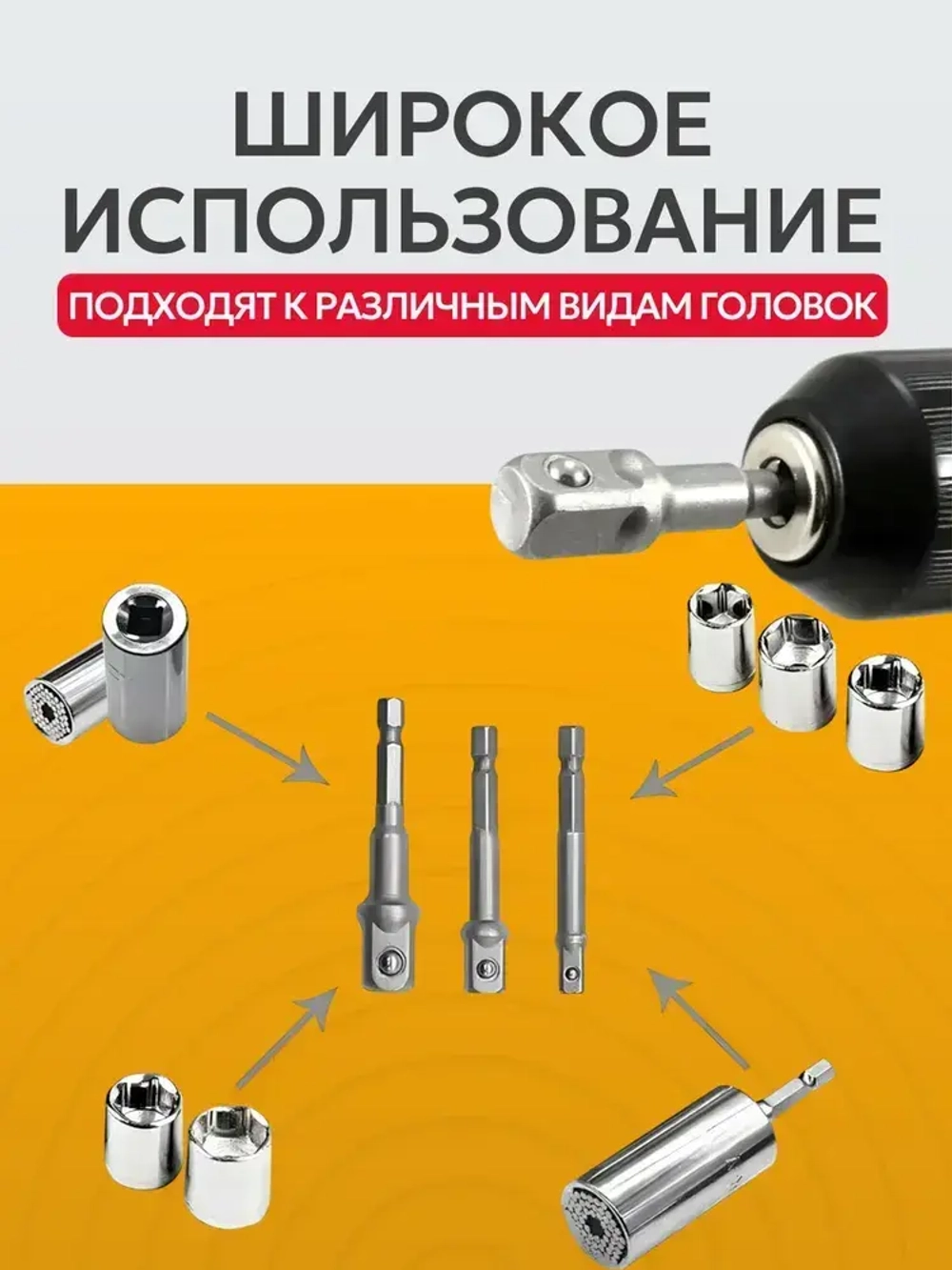 Набор адаптеров для торцевых головок 1/4", 3/8", 1/2", комплект 3 шт / Адаптер для инструментов