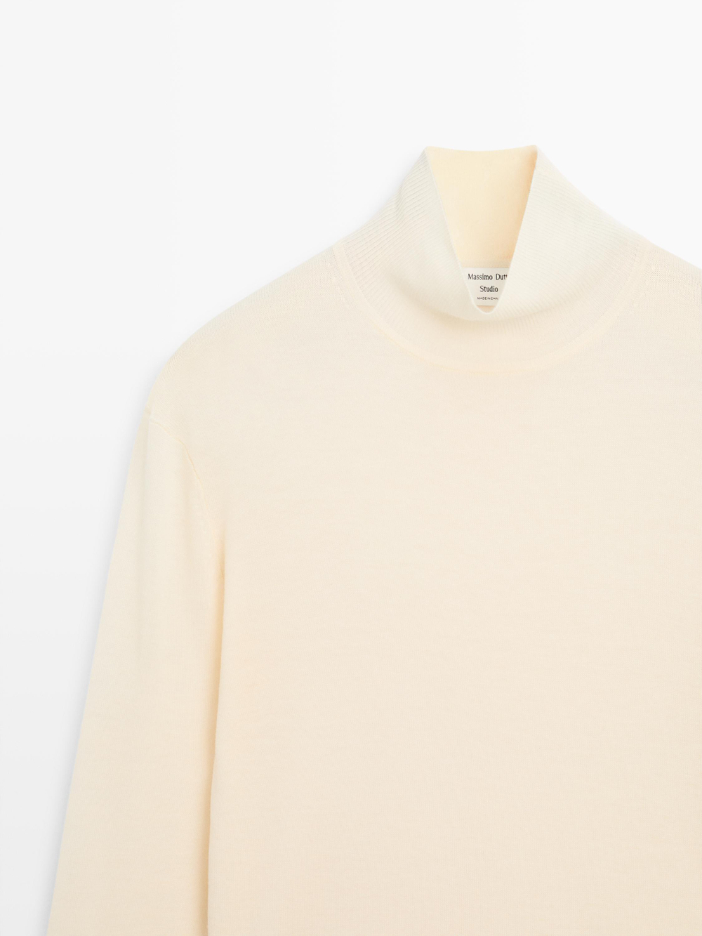 Massimo Dutti Вязаный свитер-водолазка из 100% шерсти - STUDIO, натуральный/кремовый