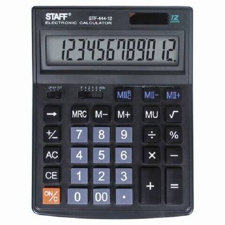 Калькулятор настольный Staff, 12 разрядов, STF-444-12, двойное питание, 153х199х30мм, черный