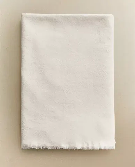 ZARA HOME ПЛЕД ИЗ СМЕСОВОГО ЛЬНА, ЖЕЛТОВАТО-БЕЛЫЙ