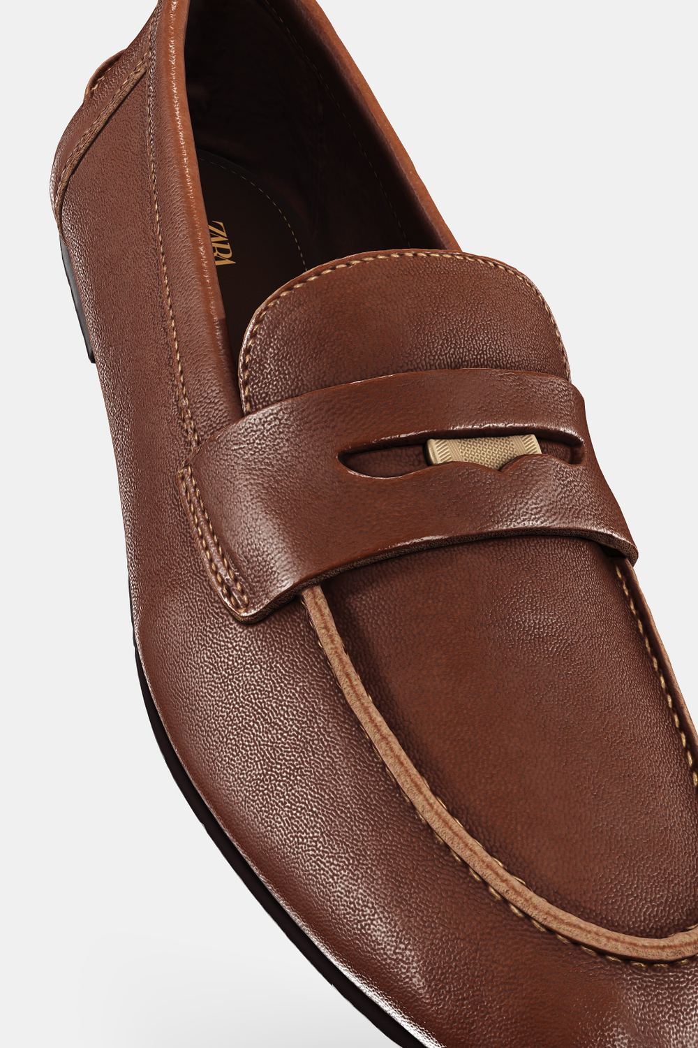 ZARA КОЖАНЫЕ ЛОФЕРЫ ПЕННИ, КОРИЧНЕВЫЙ