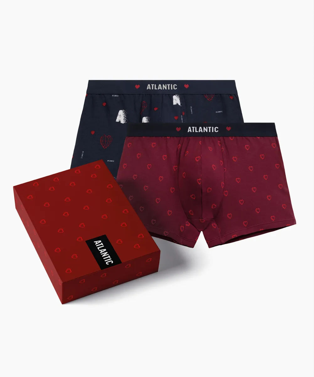 Мужские трусы боксеры Atlantic, набор из 2 шт., хлопок, темно-синие + красные, 2GMH-029
