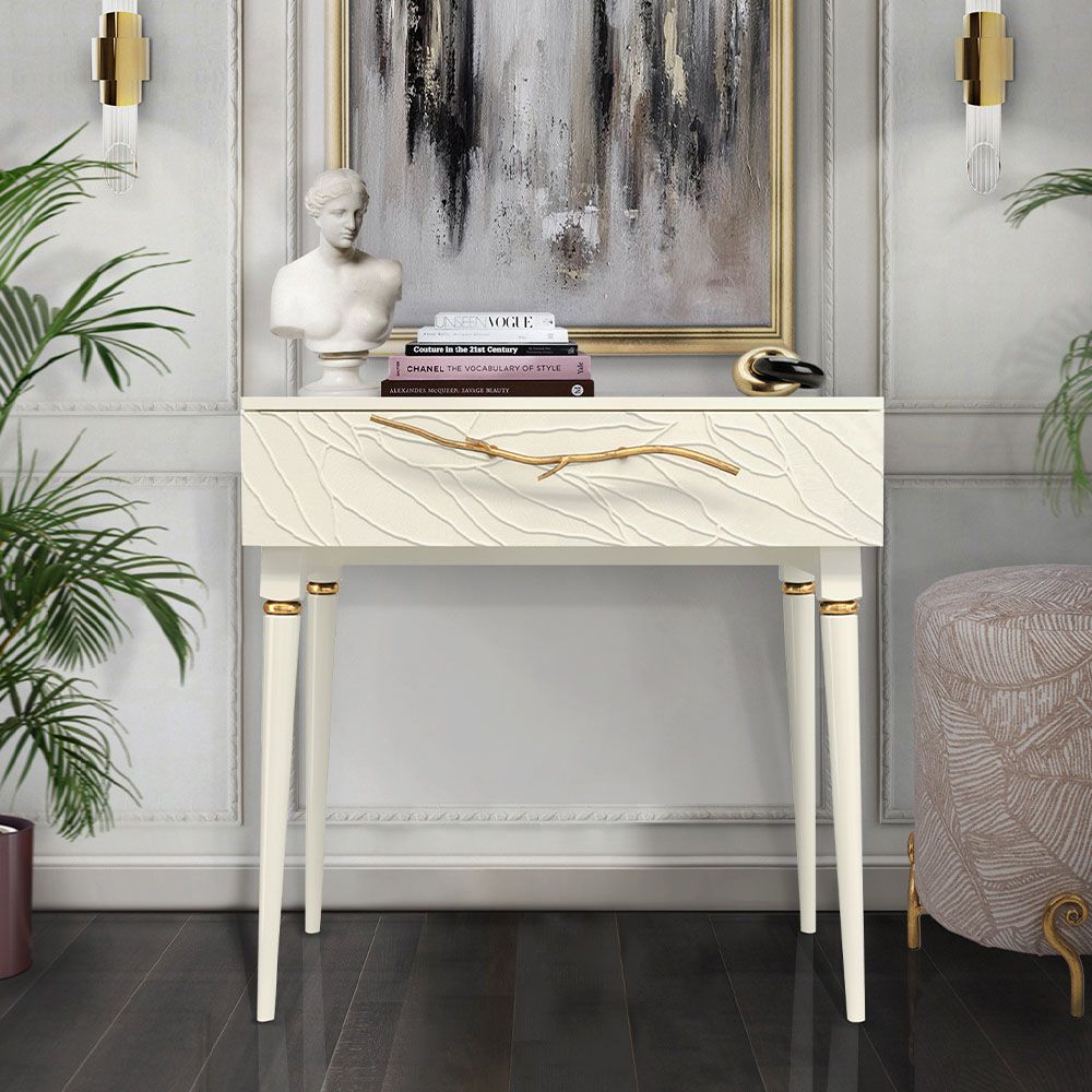 Консоль Арт Колор leaves Классик Голд Кремовый белый