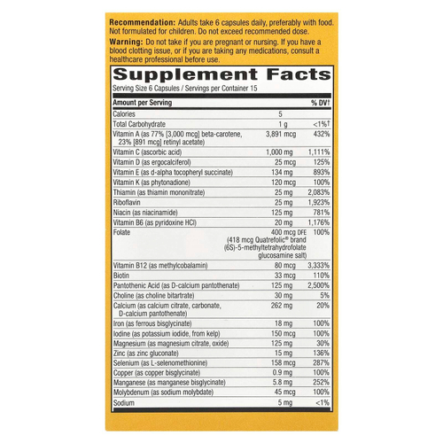 Nature's Way, Alive! ® Max 6 Potency, полный мультивитаминный комплекс для взрослых, с железом, 90 капсул