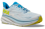 HOKA ONE ONE Cliffton 9 round head lace-up fabric non-slip wear-resistant low-top running shoes men's white, blue and yellow wide last version