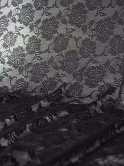 Сетка эластичная черная с цветочным принтом ОТРЕЗЫ