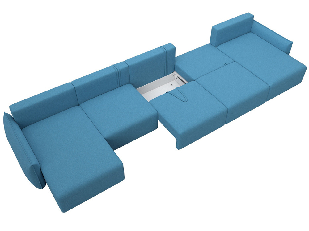 Диван П-образный Лига-051 НПБ МегаЛонг РОГОЖКА Амур 10 голубой