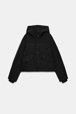 ZARA КОРОТКИЙ АНОРАК С КАПЮШОНОМ WATER REPELLENT WINDPROOF, ЧЕРНЫЙ