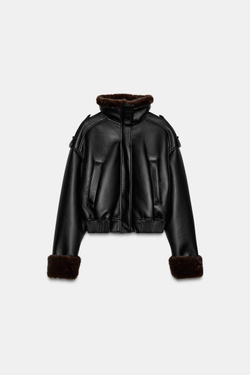 ZARA ДУБЛЕНКА-БОМБЕР ИЗ ИСКУССТВЕННОЙ КОЖИ, ЧЕРНЫЙ