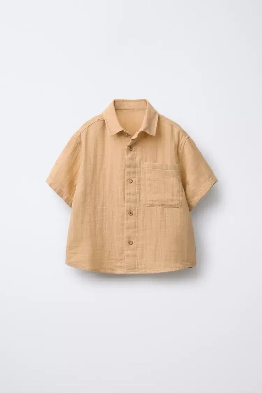 ZARA РУБАШКА ИЗ РЕЛЬЕФНОЙ ТКАНИ С КАРМАНОМ, ГОРЧИЧНЫЙ