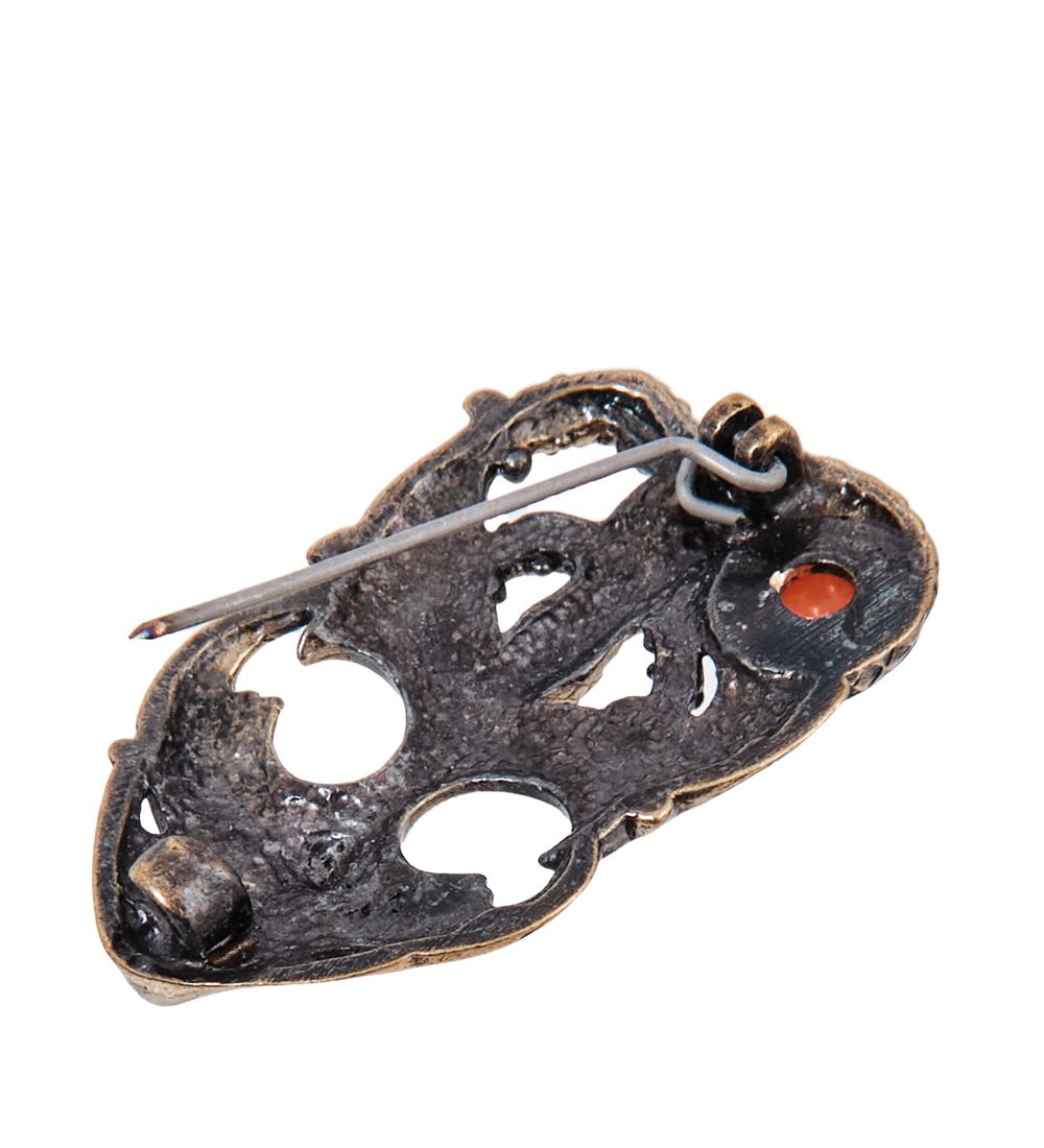 AM-4009 Брошь «Маска Ящерица» (латунь, янтарь)