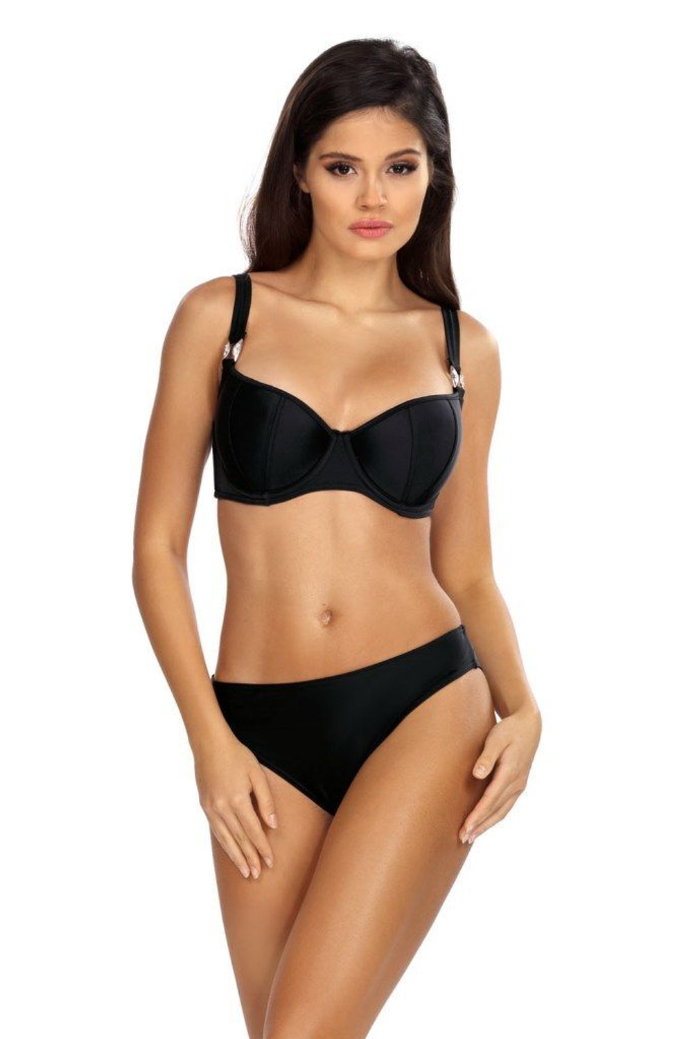 Элегантный раздельный купальник с чашками на тонком поролоне (Размер: 85E/42) (Цвет: черный)