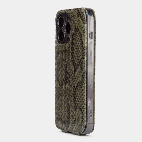 Чехол для iPhone 15 Pro Max из кожи питона, зеленого цвета