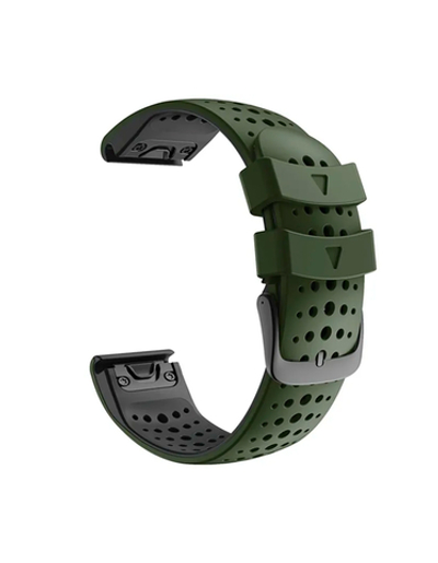 Ремешок дышащий Athlet 22 мм. для Garmin Fenix 7/6/5, EPIX 2, MARQ, Forerunner 935 / 945 / 955 / 965, instinct, instinct 2 силиконовый быстросъемный ( Зеленый Хаки / Черный )