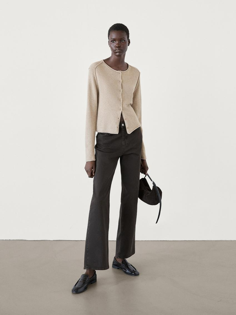 Massimo Dutti Кардиган с оверлоком, бежевый