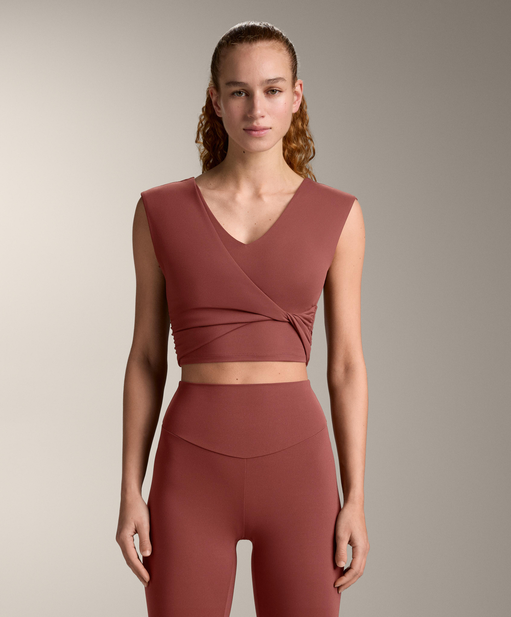 Oysho Топ-майка Comfortlux с перекрестными деталями, линялый махагон