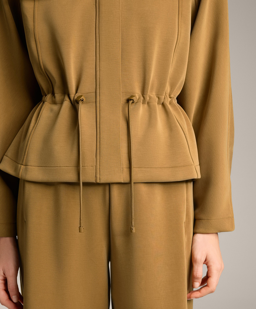 Oysho Укороченная куртка с регулируемой талией из модала с начесом, оливковый