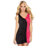 Двухцветное присборенное платье (Размер: M) (Цвет: черный с розовым)