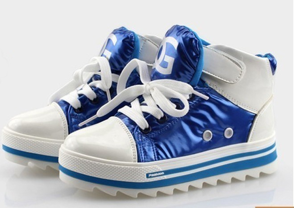 Кеды детские высокие из материала с эффектом металлик и логотипом