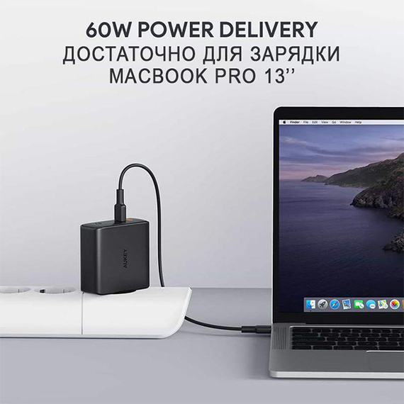 Сетевое зарядное устройство Aukey PA-D5 Focus Duo, PD, 63 Вт черный