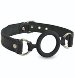 Силиконовый кляп-рамка на кожаных ремешках (Цвет: черный)