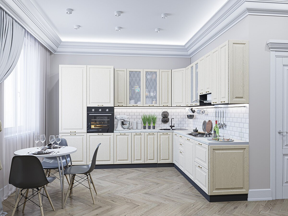 Угловая модульная кухня Ницца-04 Дуб крем - Белый 2340*3200/2700*600