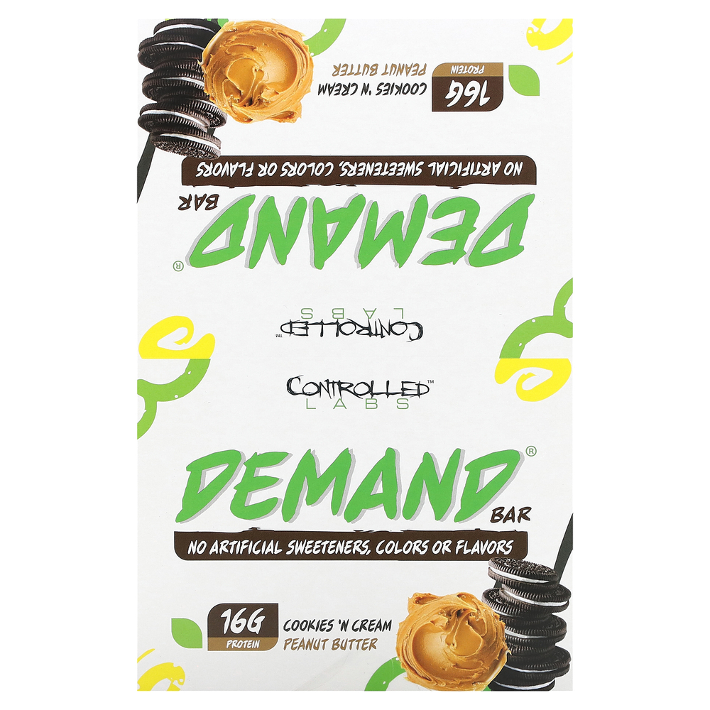 Controlled Labs, Demand Bar, Cookies N 'Cream, арахисовая паста, 12 батончиков по 60 г (2,12 унции)