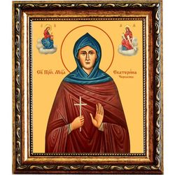 Екатерина Черкасова, преподобномученица, послушница. Икона на холсте. В раме 15 х 18 см.